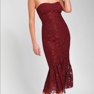 Burgundy strapless dress